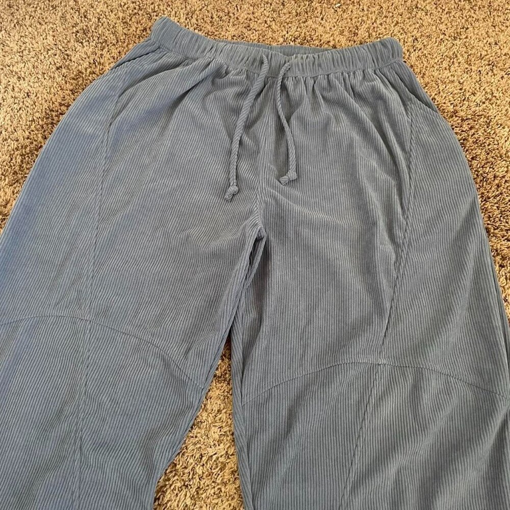 Baggy Sweatpants Corduroy Sweats Blue Medium Wide Leg Sportswear